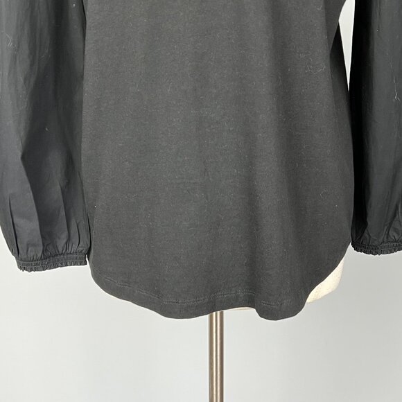 Chicos Womens Embellished Flower Puff Sleeve Top Beaded Black Cotton size Large - Picture 8 of 13